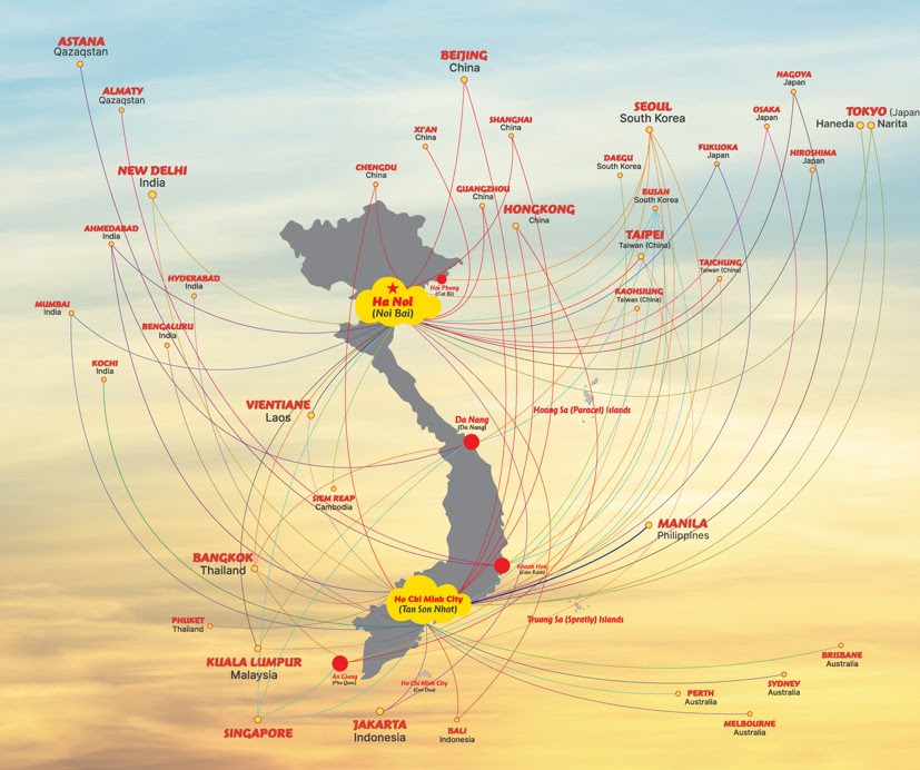 A VietJet járathálózata, Fotó: VietJet